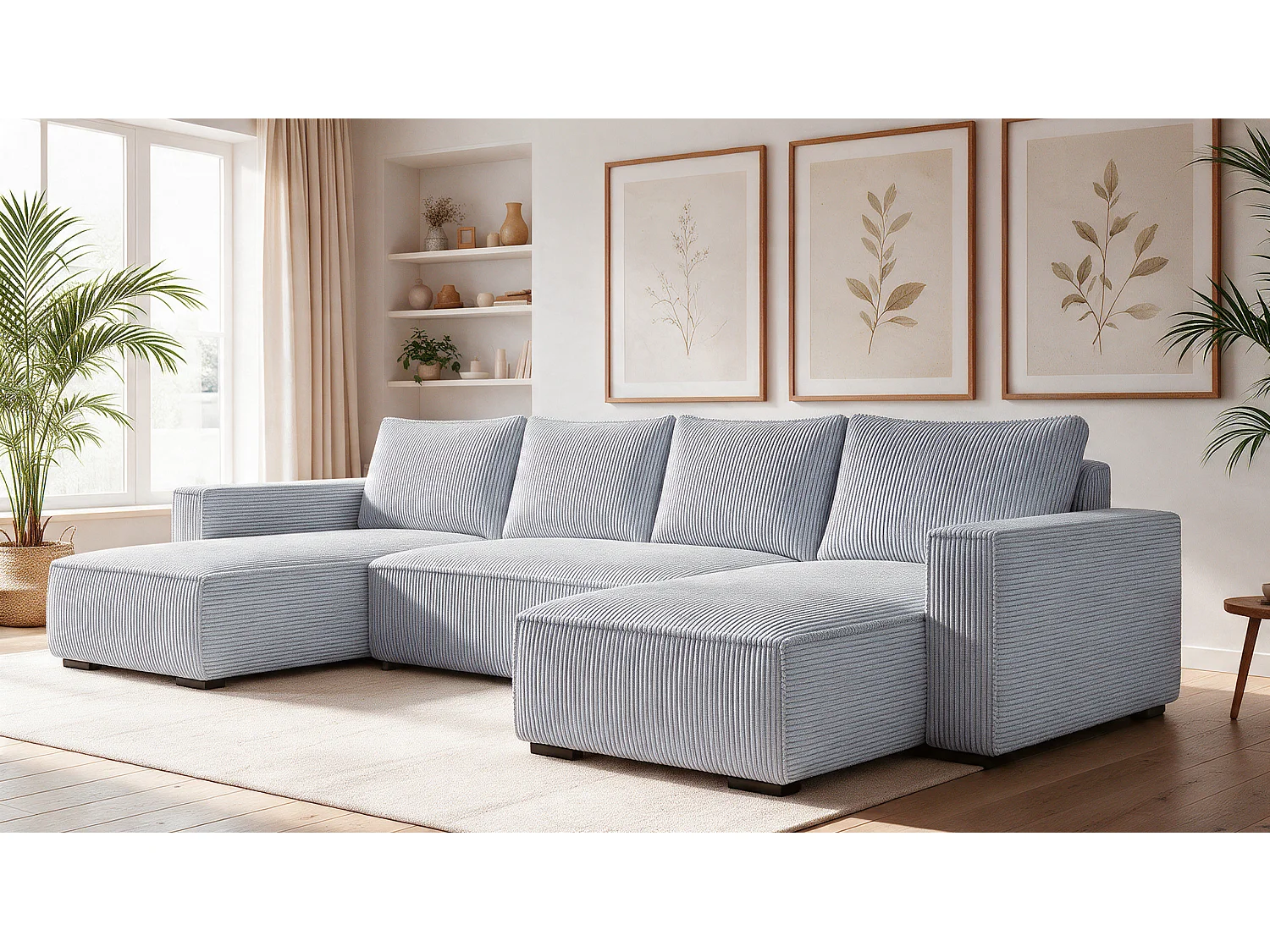 WOHNLANDSCHAFT CUDDY U mit Schlaffunktion und Bettkasten, Farbe: Grau, Cordstoff