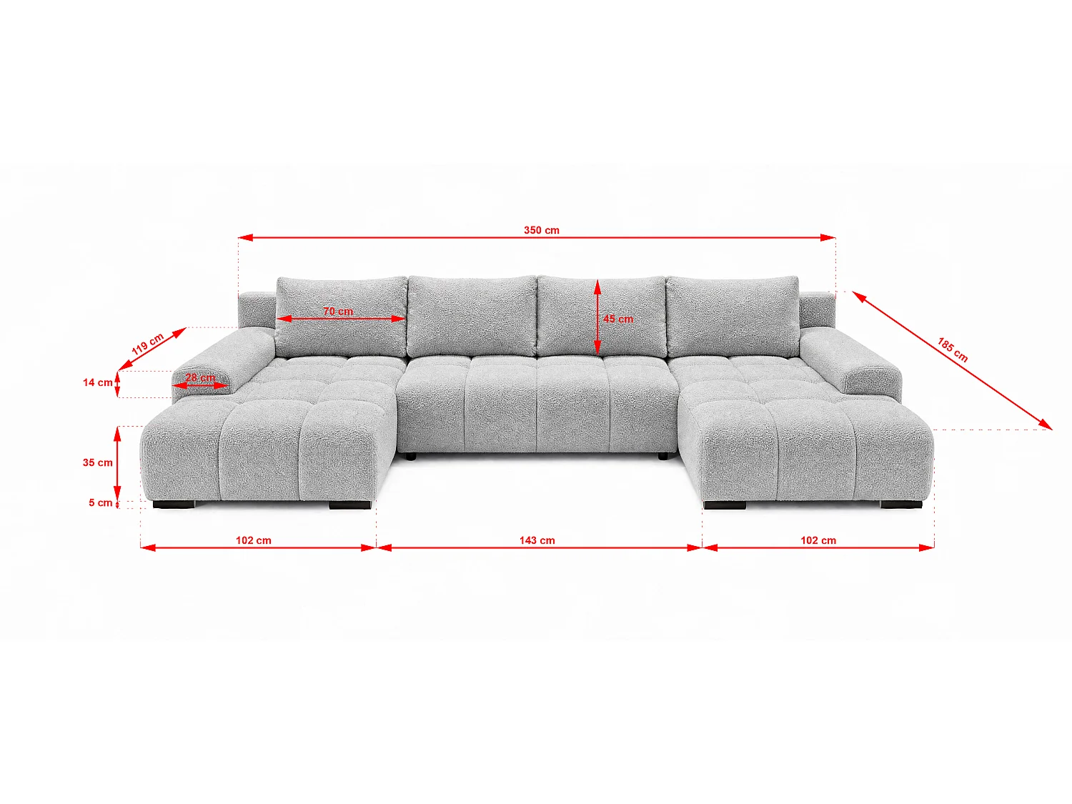 WOHNLANDSCHAFT OVIA U mit Bettkasten und Schlaffunktion, Bouclé-Stoff in U-Form