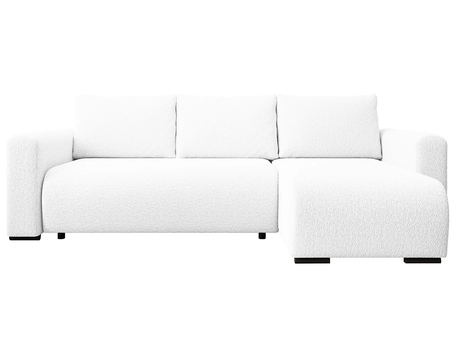 ECKSOFA DORA L, Eckcouch in L-Form mit Schlaffunktion und Bettkasten, Farbe: Weiß, Bouclé-Stoff, Ottomane Rechts