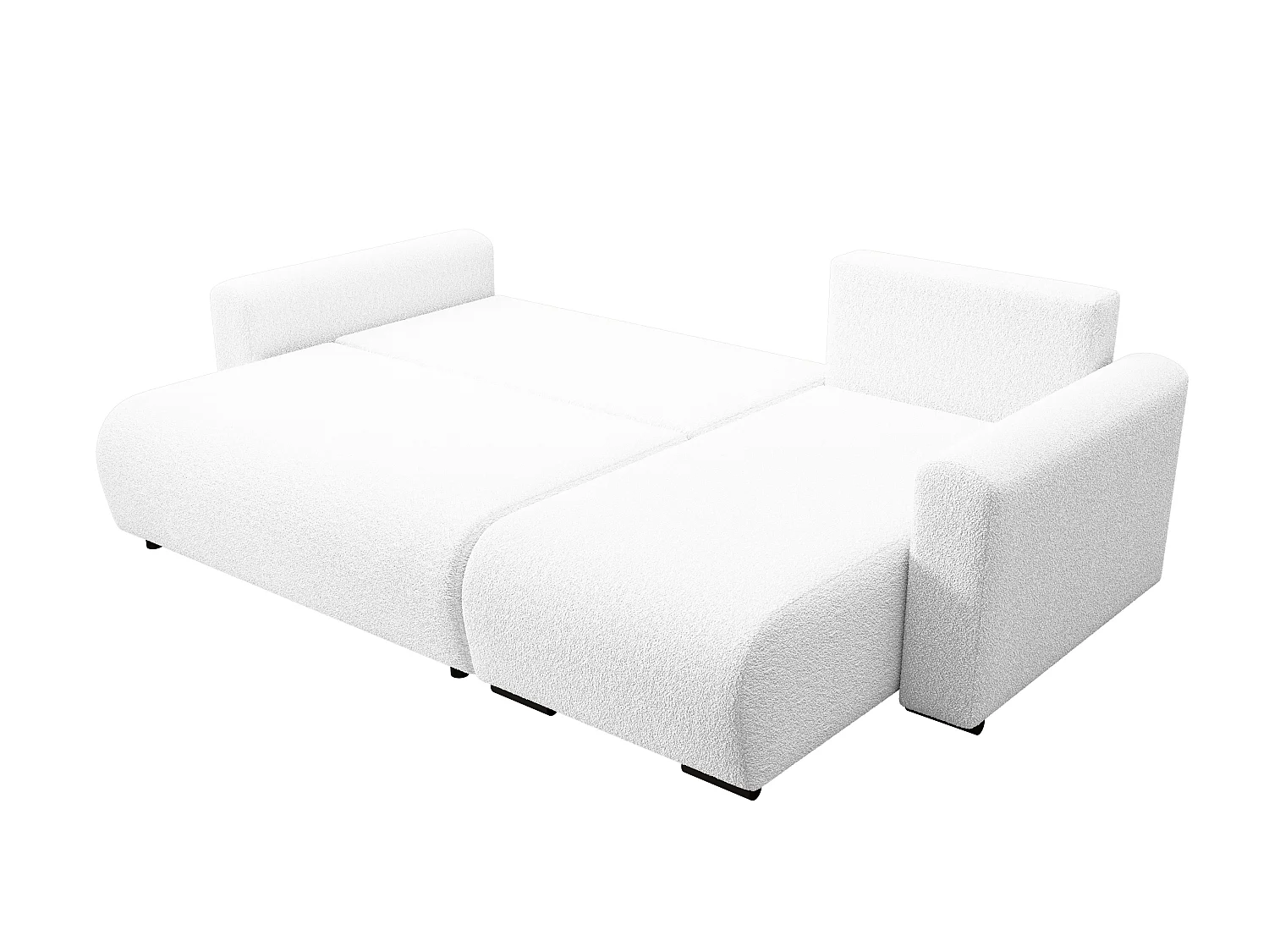 ECKSOFA DORA L, Eckcouch in L-Form mit Schlaffunktion und Bettkasten, Farbe: Weiß, Bouclé-Stoff, Ottomane Rechts