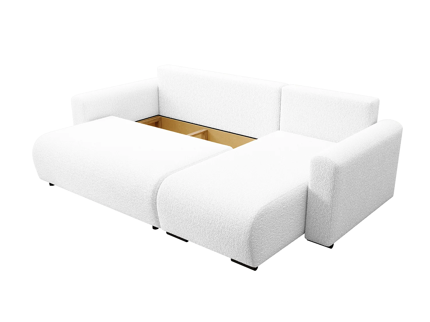 ECKSOFA DORA L, Eckcouch in L-Form mit Schlaffunktion und Bettkasten, Farbe: Weiß, Bouclé-Stoff, Ottomane Rechts