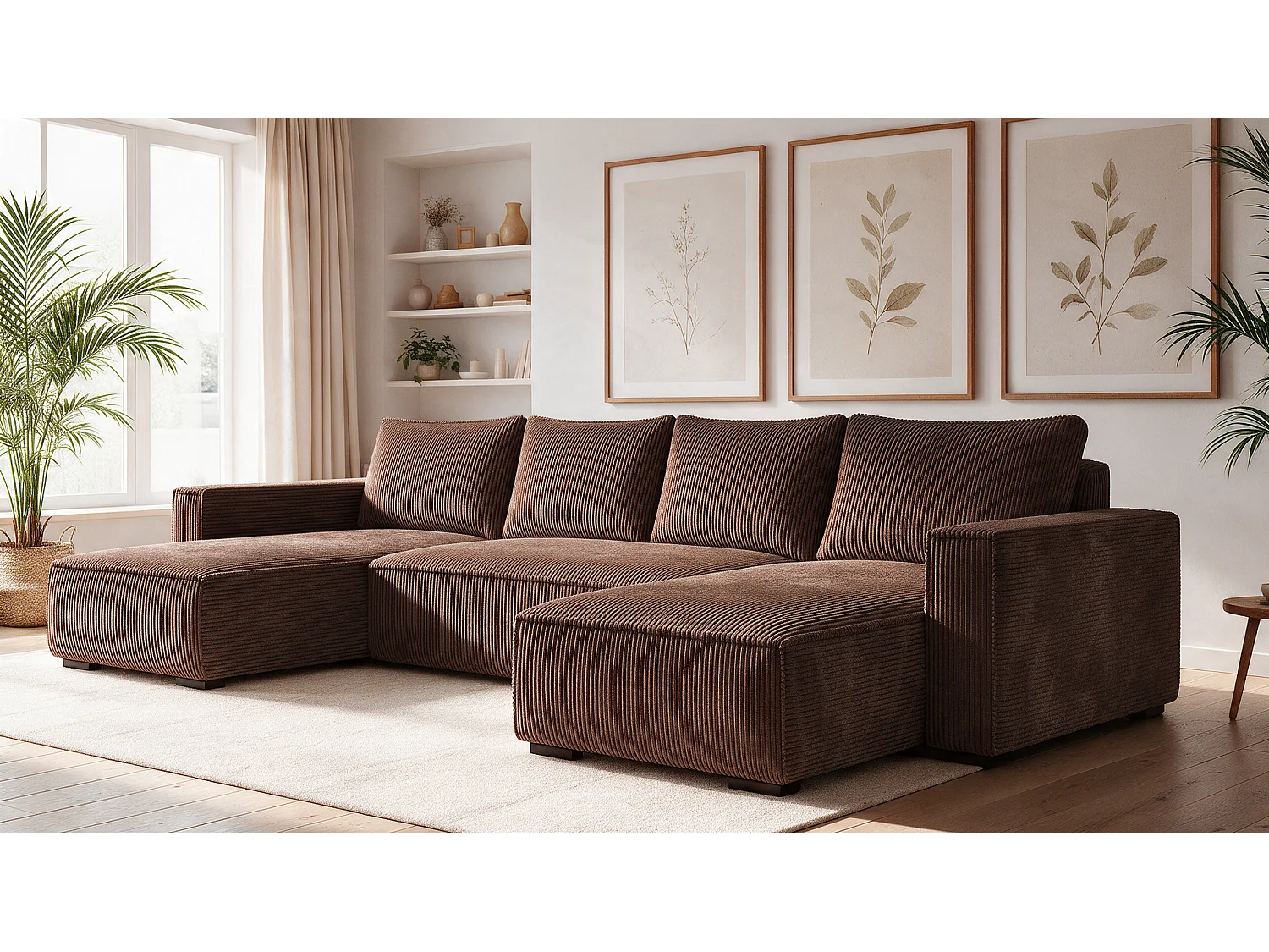 WOHNLANDSCHAFT CUDDY U mit Schlaffunktion und Bettkasten, Farbe: Braun, Cordstoff