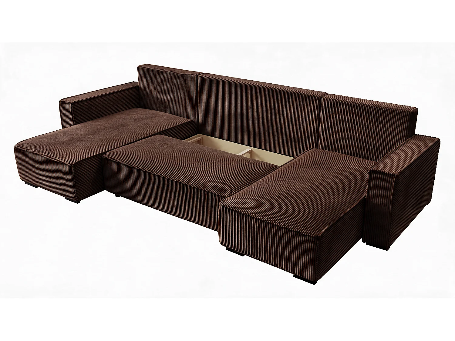 WOHNLANDSCHAFT CUDDY U mit Schlaffunktion und Bettkasten, Farbe: Braun, Cordstoff