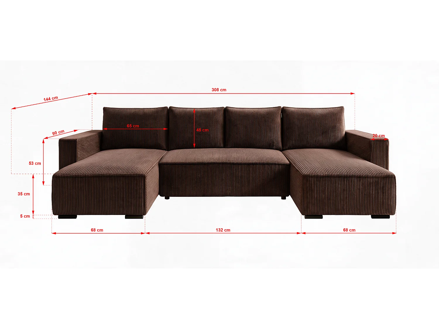 WOHNLANDSCHAFT CUDDY U mit Schlaffunktion und Bettkasten, Farbe: Braun, Cordstoff