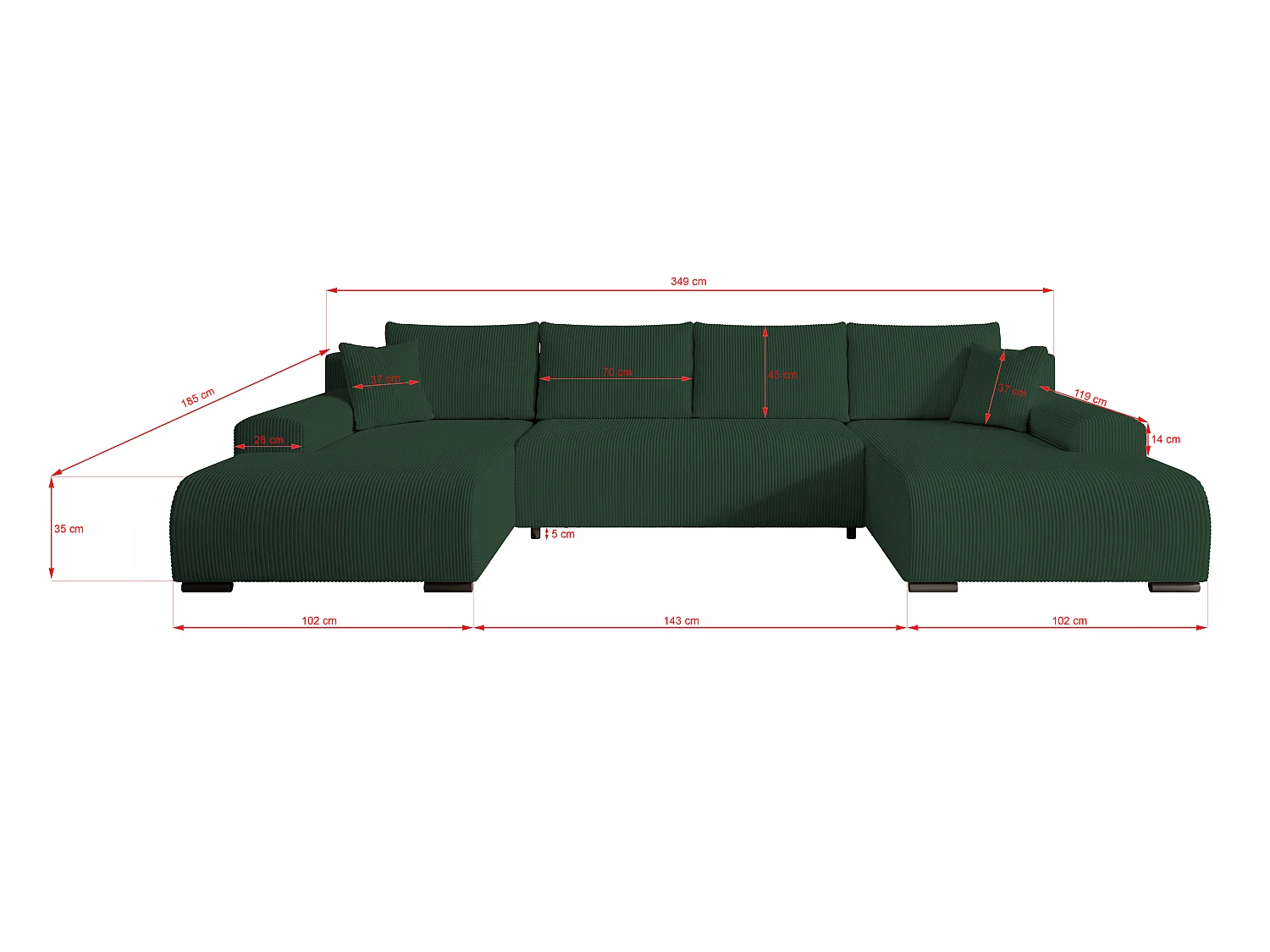 WOHNLANDSCHAFT Nelly U mit Bettkasten und Schlaffunktion, Cordstoff in U-Form