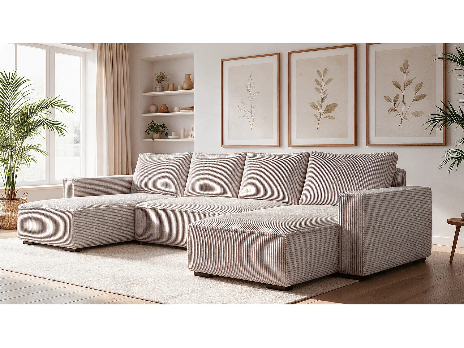 WOHNLANDSCHAFT CUDDY U mit Schlaffunktion und Bettkasten, Farbe: Braun, Cordstoff
