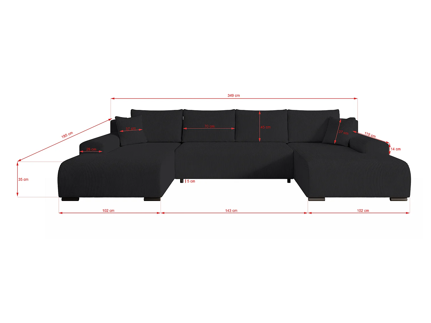 WOHNLANDSCHAFT Nelly U mit Bettkasten und Schlaffunktion, Cordstoff in U-Form