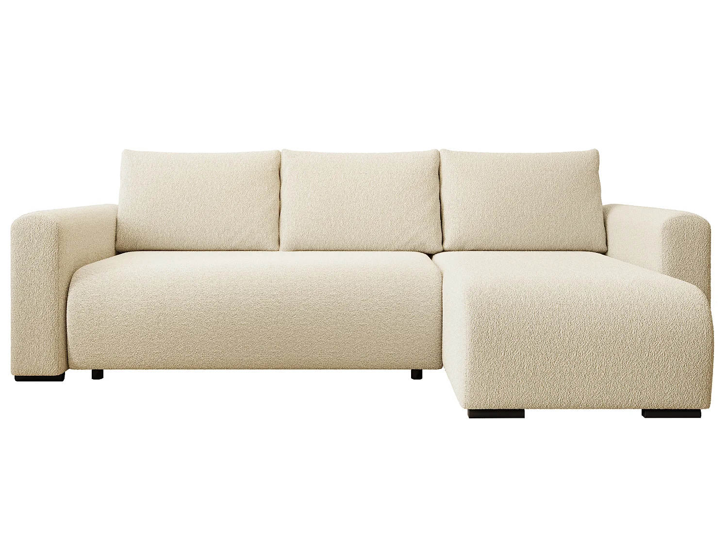 ECKSOFA DORA L, Eckcouch in L-Form mit Schlaffunktion und Bettkasten, Farbe: Beige, Bouclé-Stoff, Ottomane Rechts