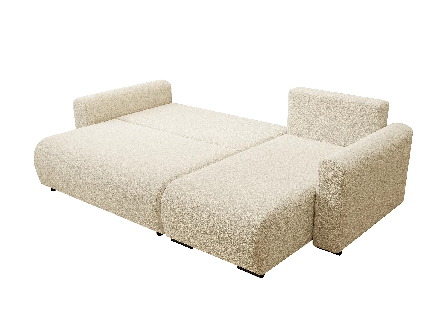 ECKSOFA DORA L, Eckcouch in L-Form mit Schlaffunktion und Bettkasten, Farbe: Beige, Bouclé-Stoff, Ottomane Rechts