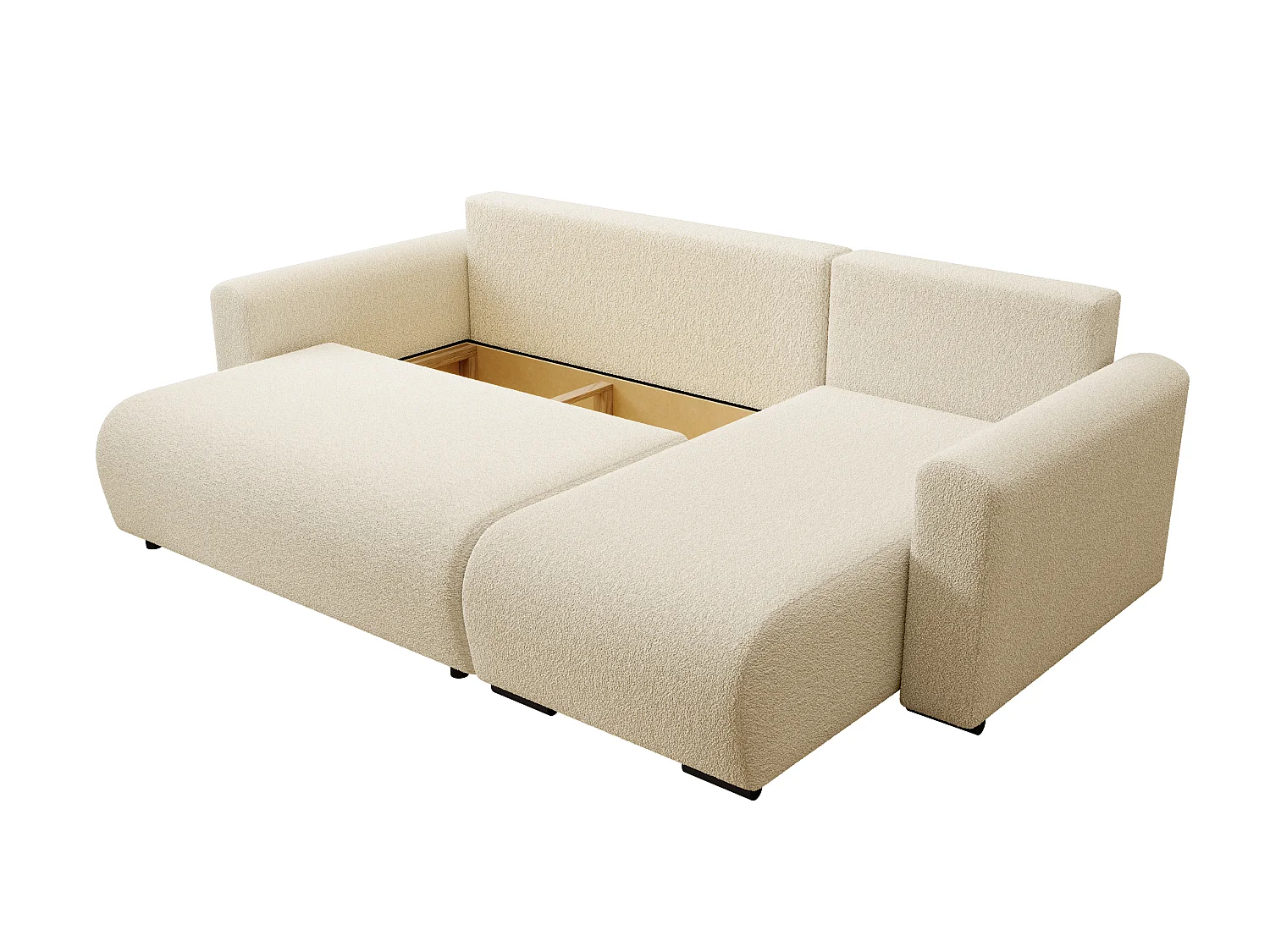 ECKSOFA DORA L, Eckcouch in L-Form mit Schlaffunktion und Bettkasten, Farbe: Beige, Bouclé-Stoff, Ottomane Rechts