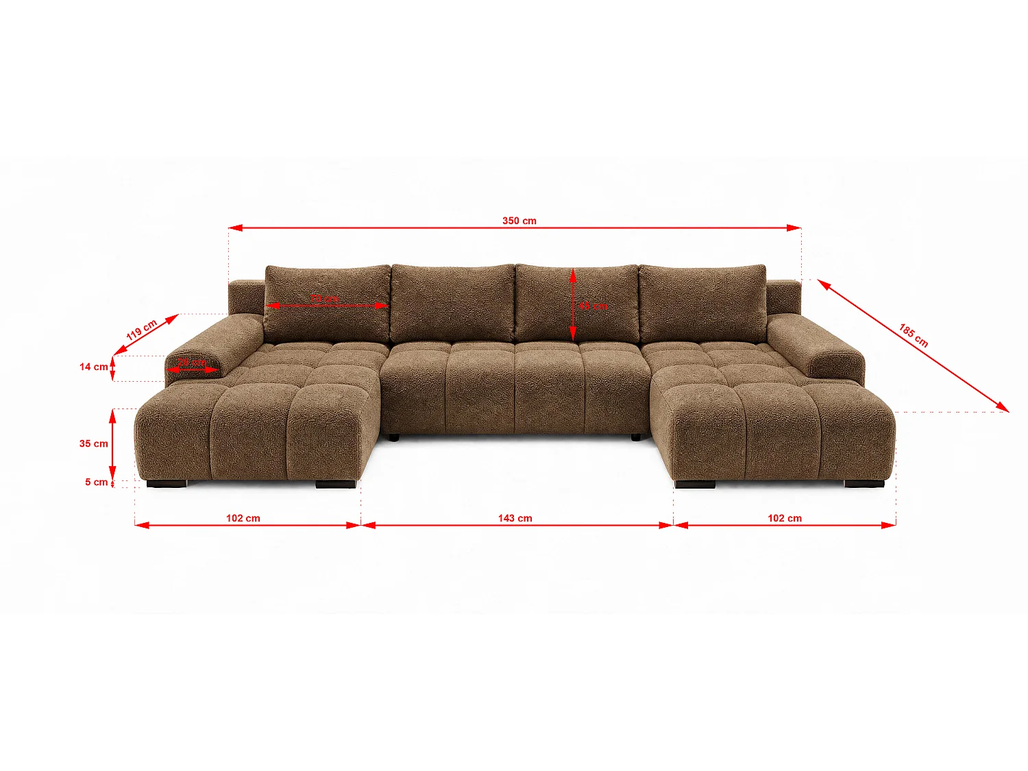 WOHNLANDSCHAFT OVIA U mit Bettkasten und Schlaffunktion, Bouclé-Stoff in U-Form