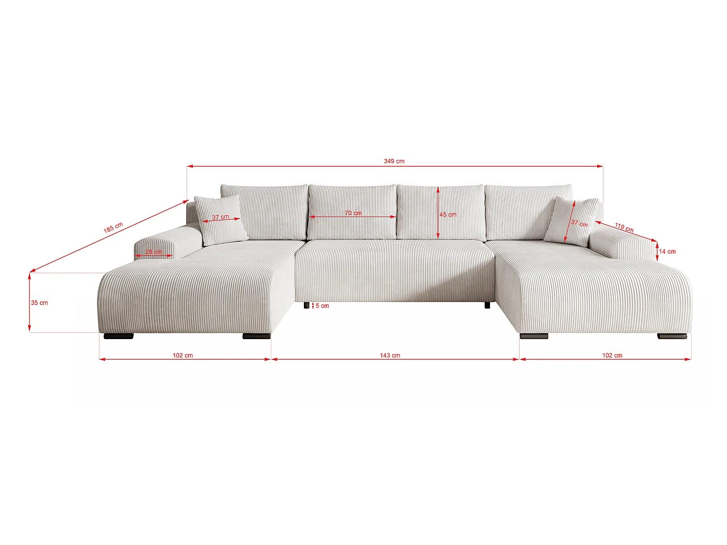 WOHNLANDSCHAFT Nelly U mit Bettkasten und Schlaffunktion, Cordstoff in U-Form