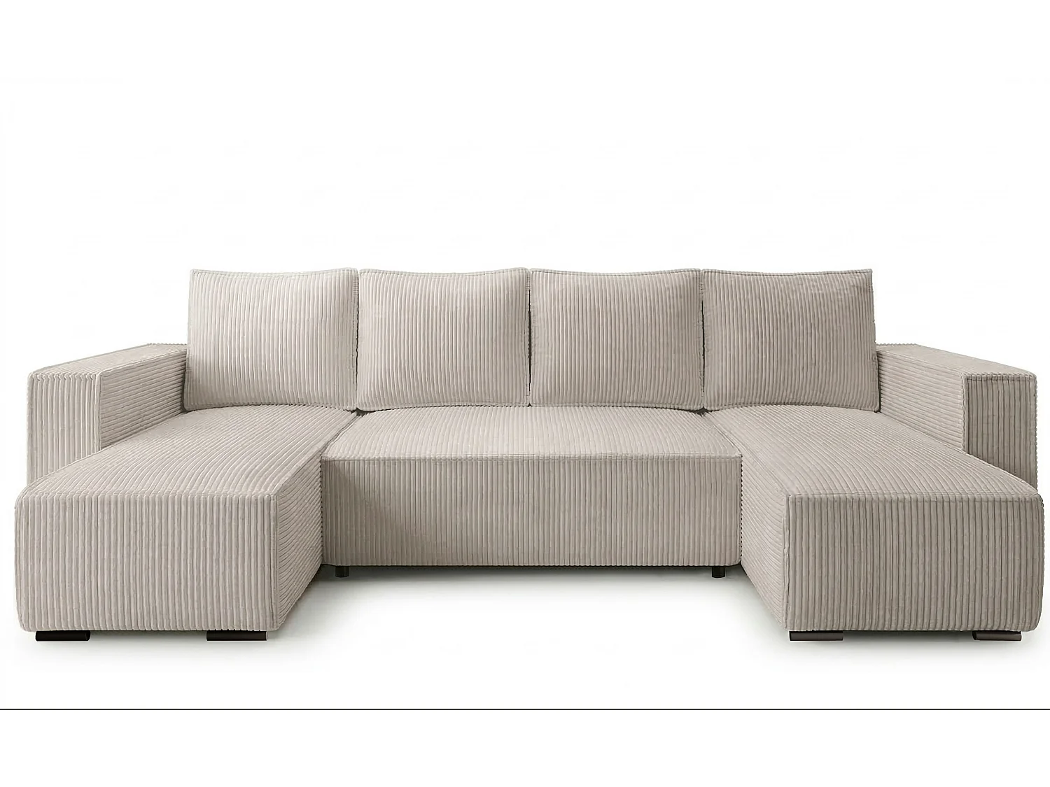 WOHNLANDSCHAFT CUDDY U mit Schlaffunktion und Bettkasten, Farbe: Hellbeige, Cordstoff