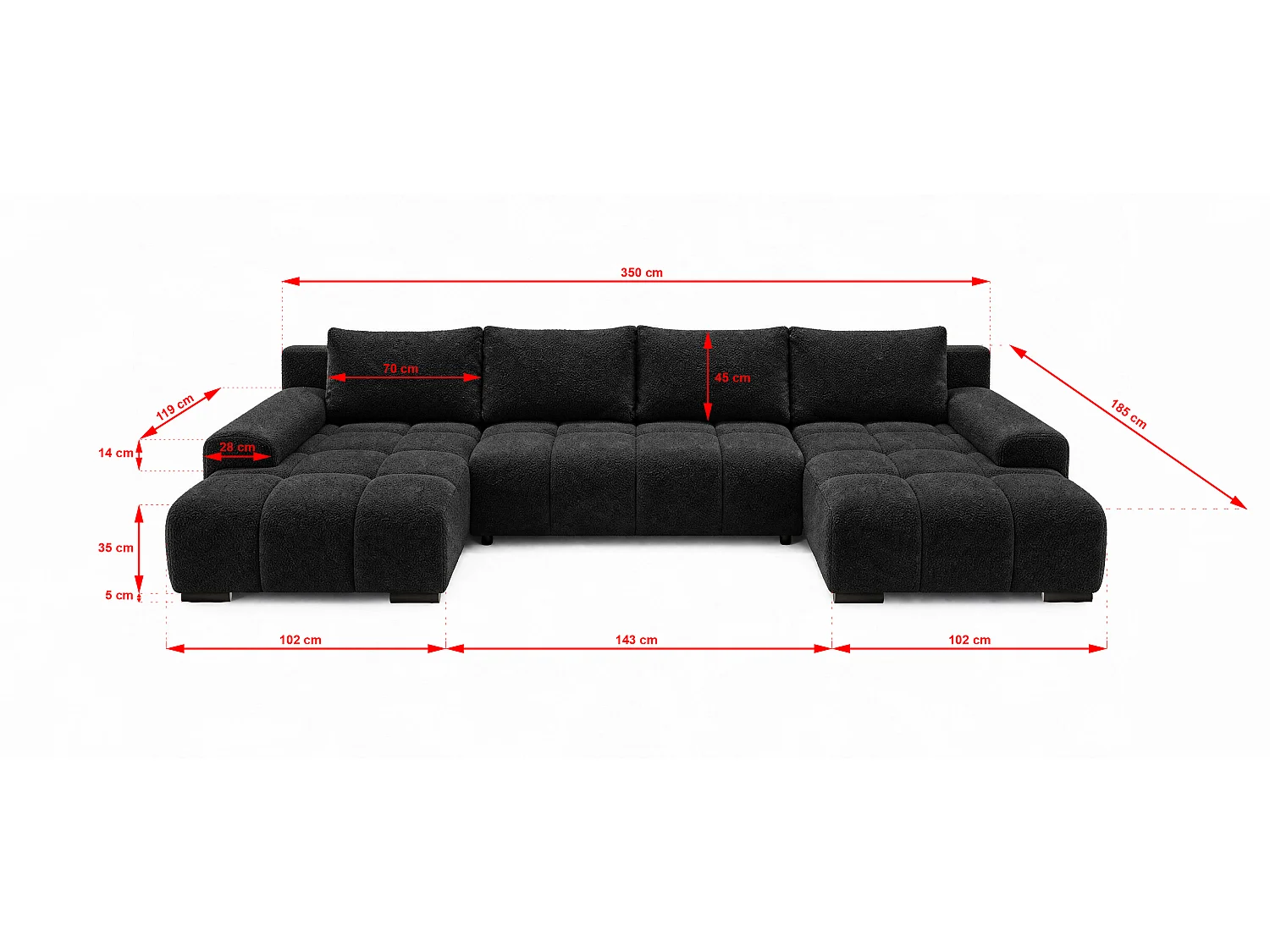 WOHNLANDSCHAFT OVIA U mit Bettkasten und Schlaffunktion, Bouclé-Stoff in U-Form