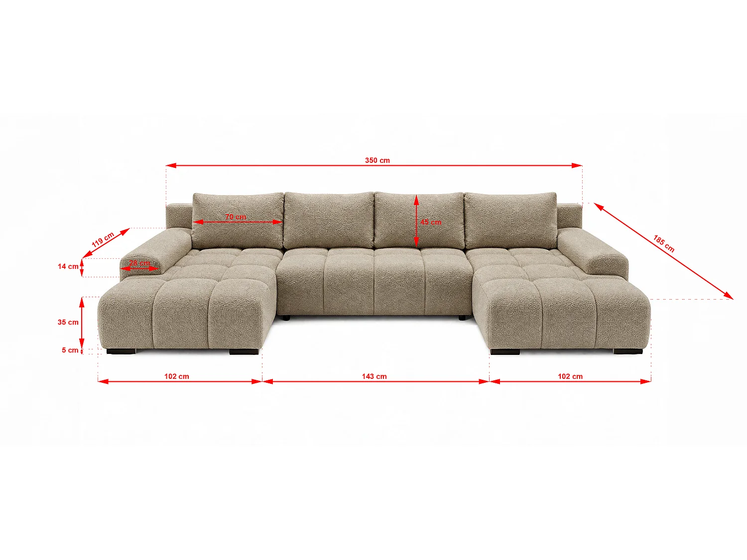 WOHNLANDSCHAFT OVIA U mit Bettkasten und Schlaffunktion, Bouclé-Stoff in U-Form
