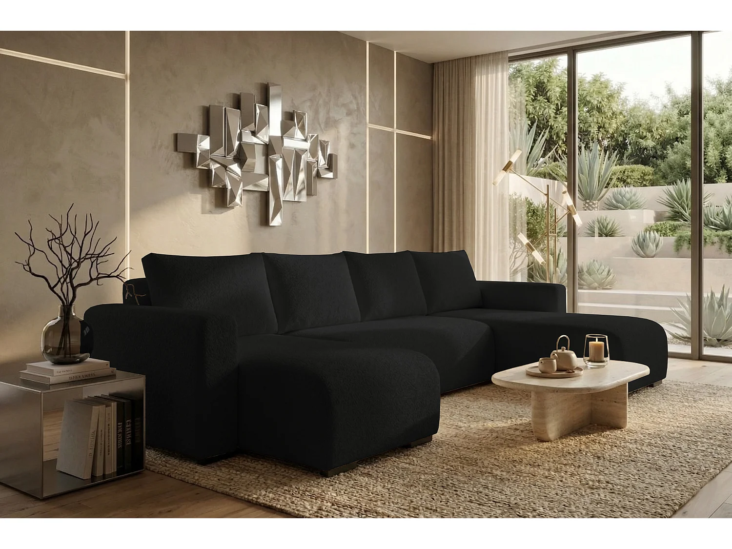 WOHNLANDSCHAFT DORA U mit Bettkasten und Schlaffunktion, U-Form, bequem