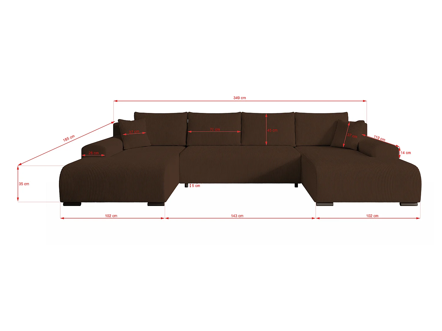 WOHNLANDSCHAFT Nelly U mit Bettkasten und Schlaffunktion, Cordstoff in U-Form