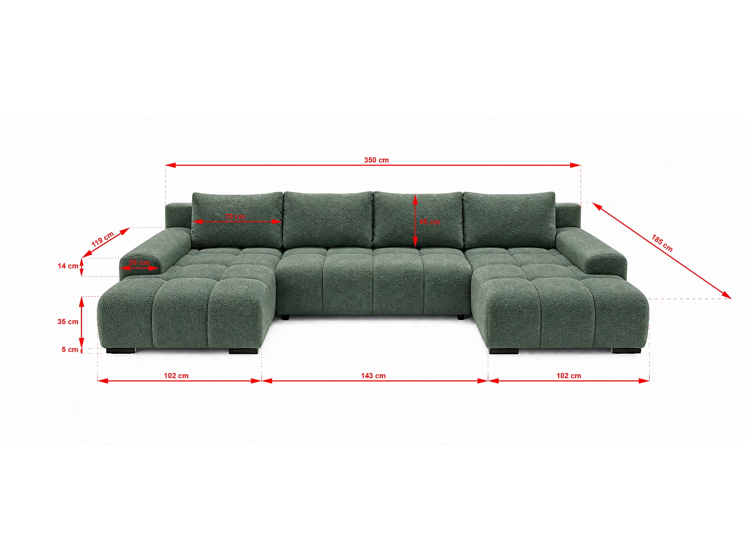 WOHNLANDSCHAFT OVIA U mit Bettkasten und Schlaffunktion, Bouclé-Stoff in U-Form