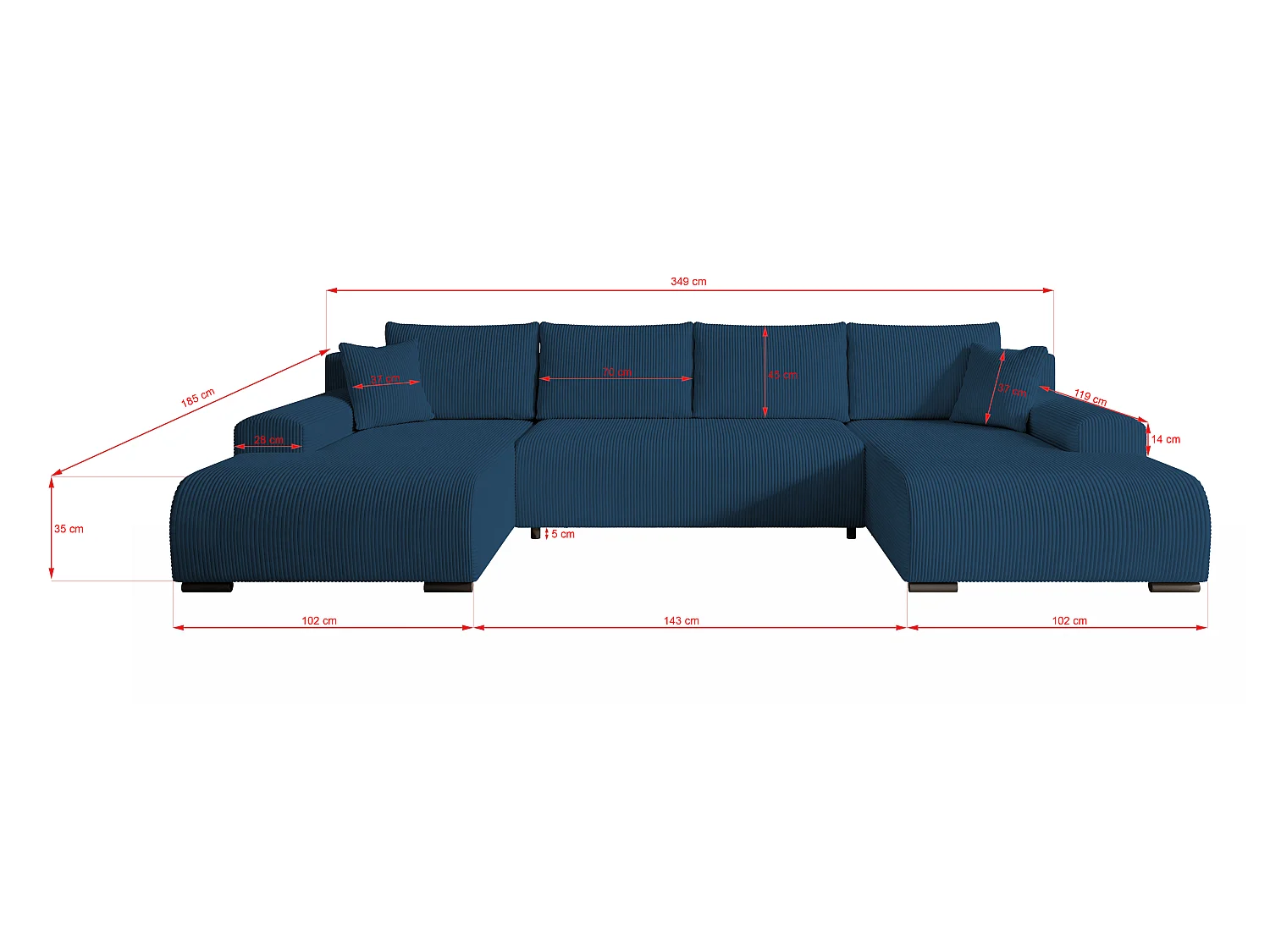WOHNLANDSCHAFT Nelly U mit Bettkasten und Schlaffunktion, Cordstoff in U-Form