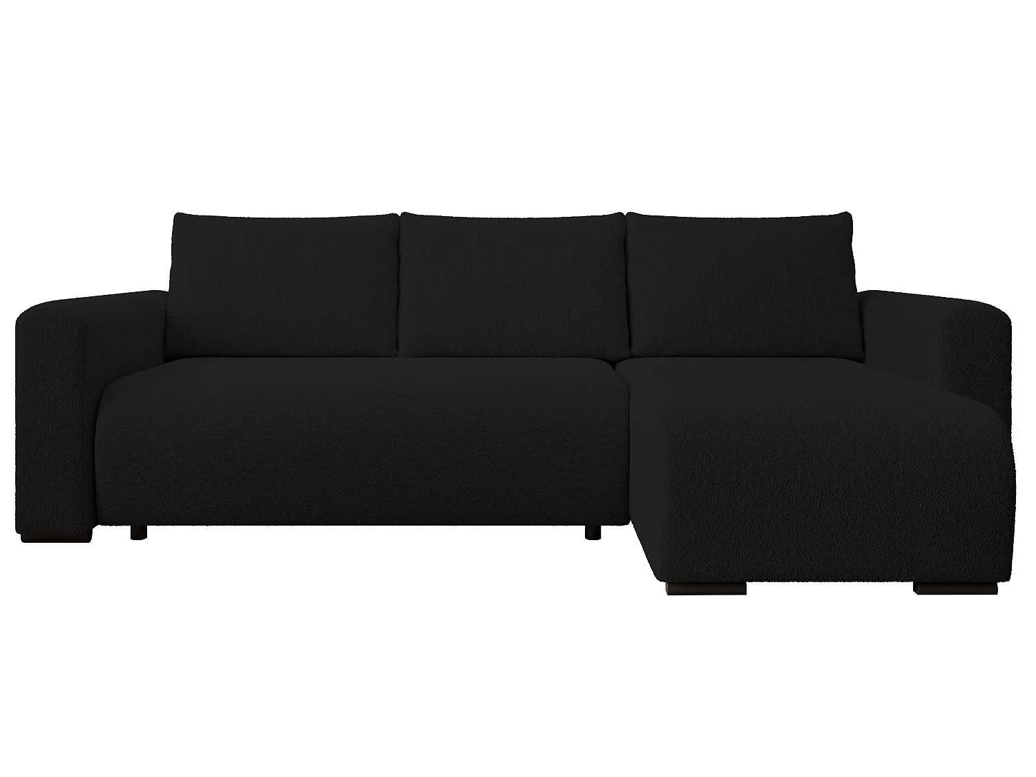 ECKSOFA DORA L, Eckcouch in L-Form mit Schlaffunktion und Bettkasten, Farbe: Schwarz, Bouclé-Stoff, Ottomane Rechts