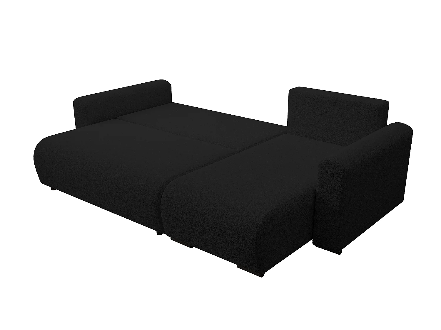 ECKSOFA DORA L, Eckcouch in L-Form mit Schlaffunktion und Bettkasten, Farbe: Schwarz, Bouclé-Stoff, Ottomane Rechts