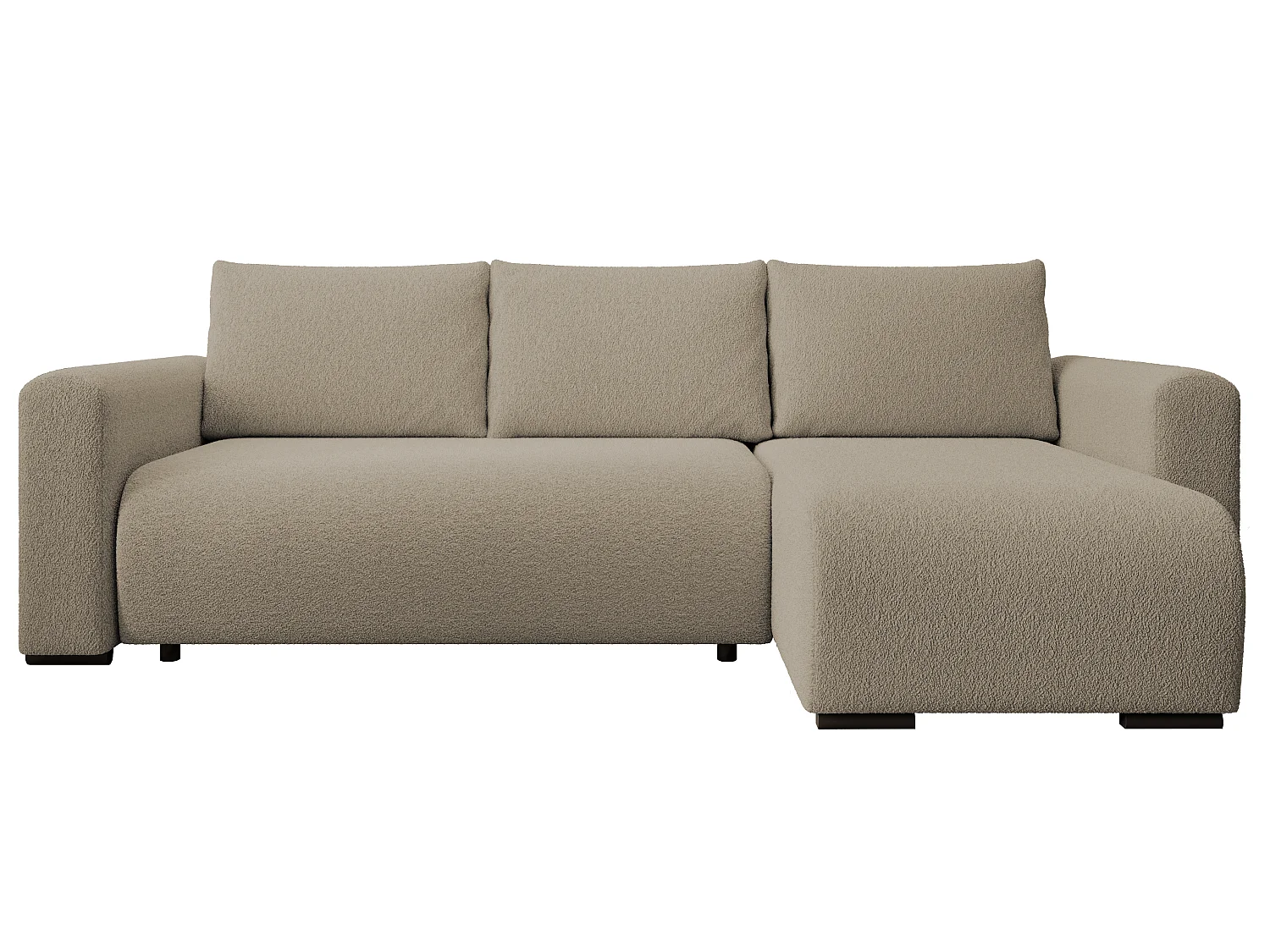 ECKSOFA DORA L, Eckcouch in L-Form mit Schlaffunktion und Bettkasten, Farbe: Hellbraun, Bouclé-Stoff, Ottomane Rechts