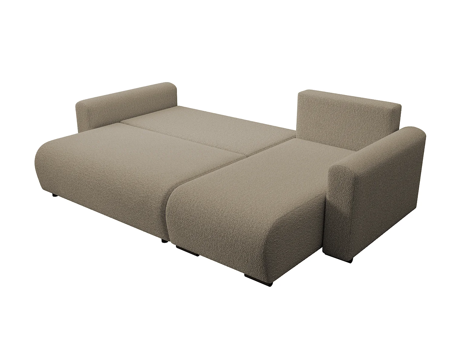 ECKSOFA DORA L, Eckcouch in L-Form mit Schlaffunktion und Bettkasten, Farbe: Hellbraun, Bouclé-Stoff, Ottomane Rechts