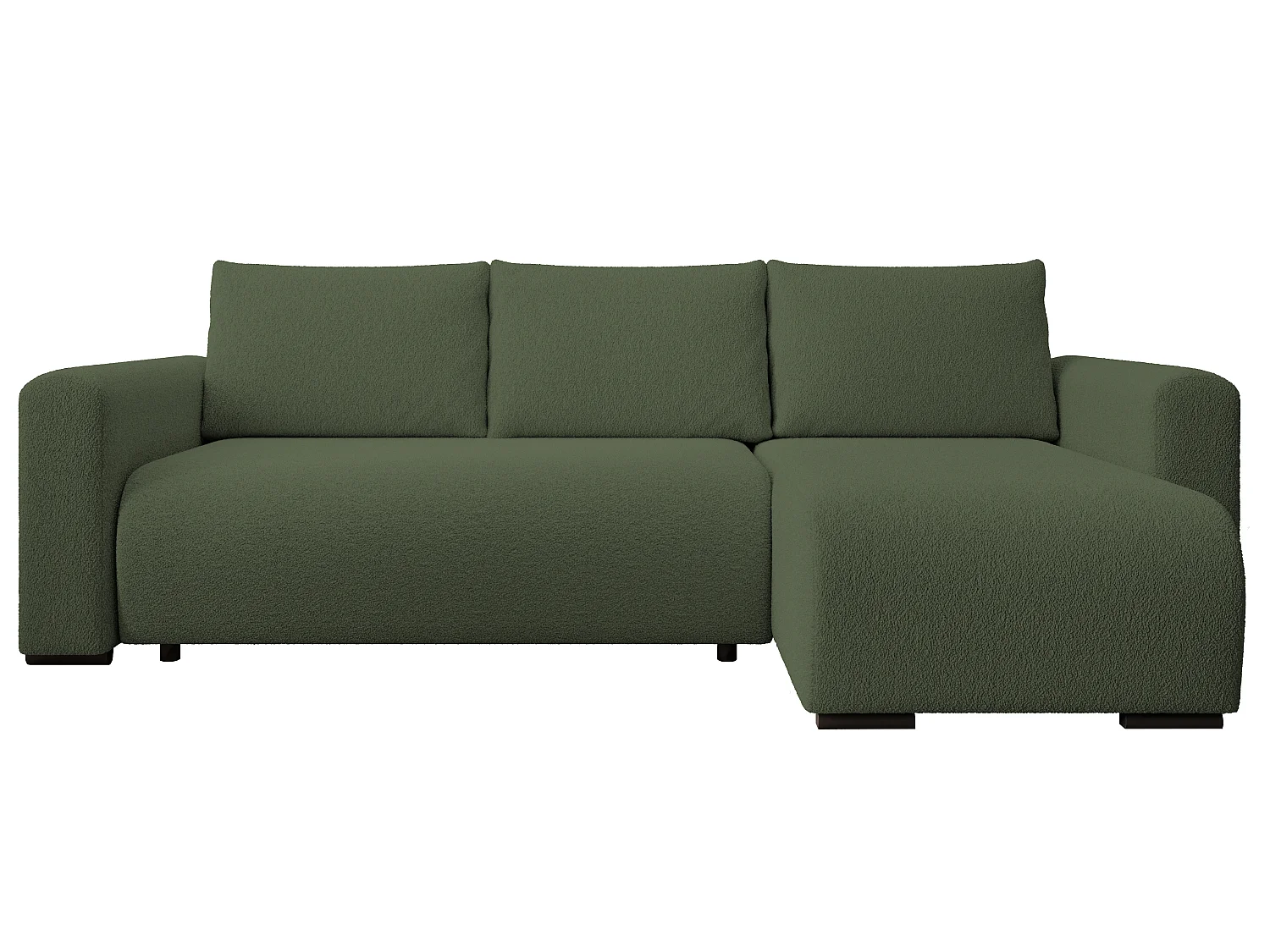 ECKSOFA DORA L, Eckcouch in L-Form mit Schlaffunktion und Bettkasten, Farbe: Grün, Bouclé-Stoff, Ottomane Rechts