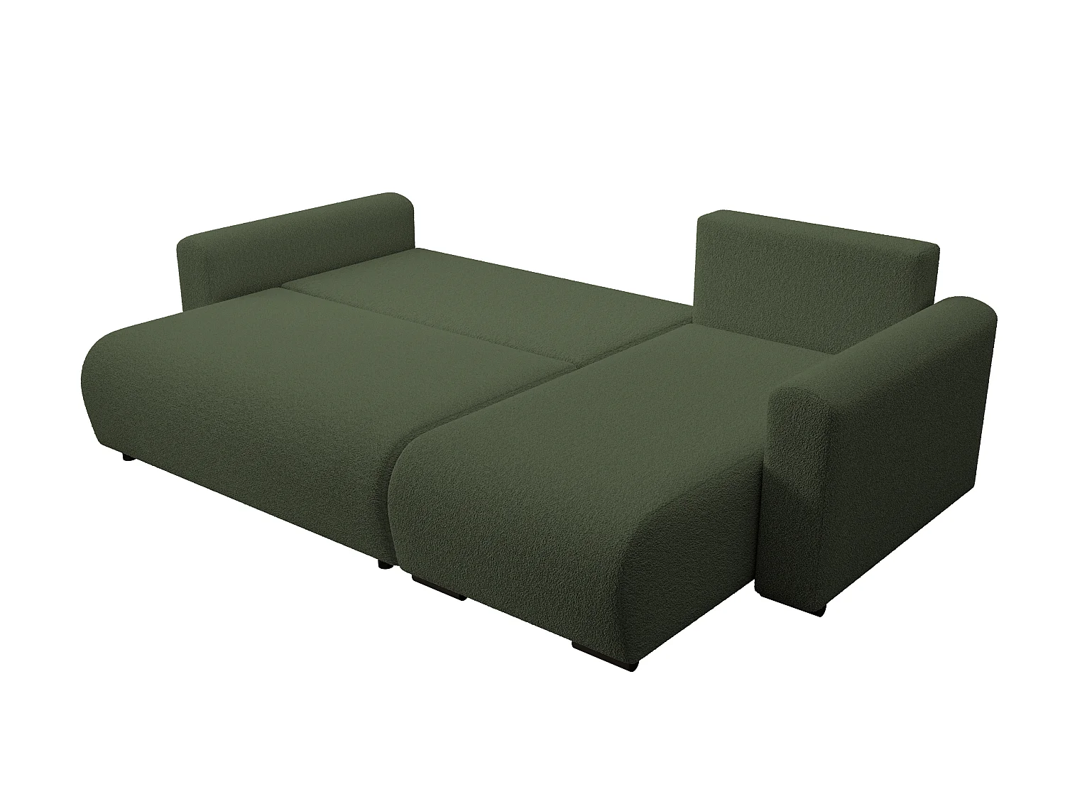 ECKSOFA DORA L, Eckcouch in L-Form mit Schlaffunktion und Bettkasten, Farbe: Grün, Bouclé-Stoff, Ottomane Rechts