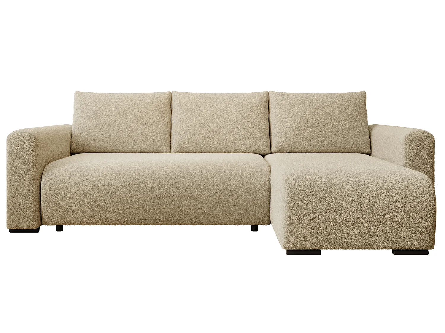 ECKSOFA DORA L, Eckcouch in L-Form mit Schlaffunktion und Bettkasten, Farbe: Creme, Bouclé-Stoff, Ottomane Rechts