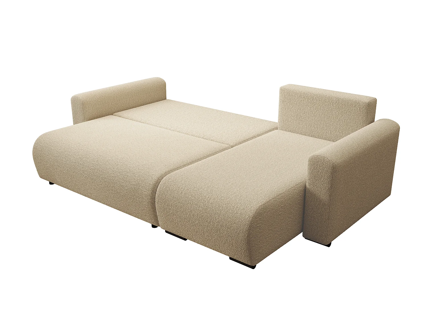 ECKSOFA DORA L, Eckcouch in L-Form mit Schlaffunktion und Bettkasten, Farbe: Creme, Bouclé-Stoff, Ottomane Rechts