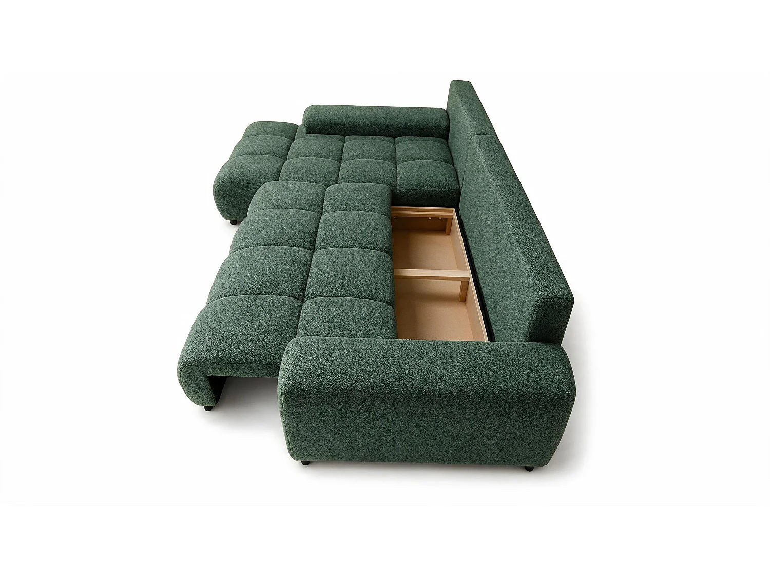 ECKSOFA Ovia mit Bettkasten und Schlaffunktion, Bouclé-Stoff in L-Form