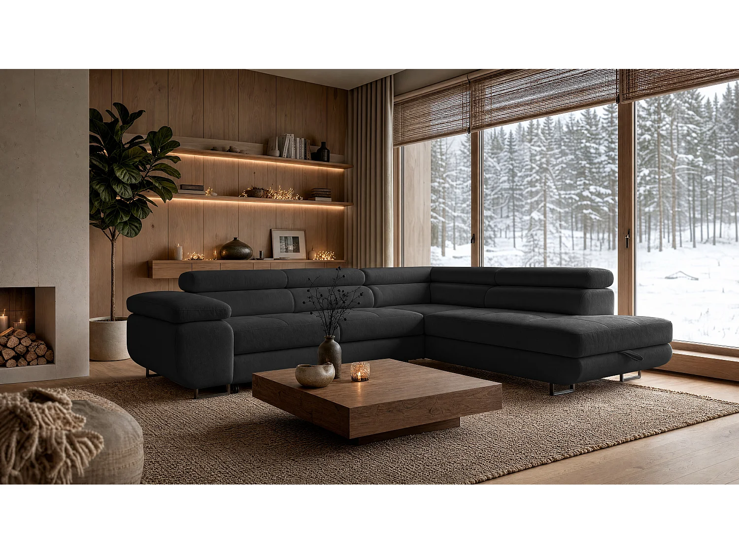 ECKSOFA Velmo mit Bettkasten und Schlaffunktion, verstellbaren Kopfstützen, in L-Form