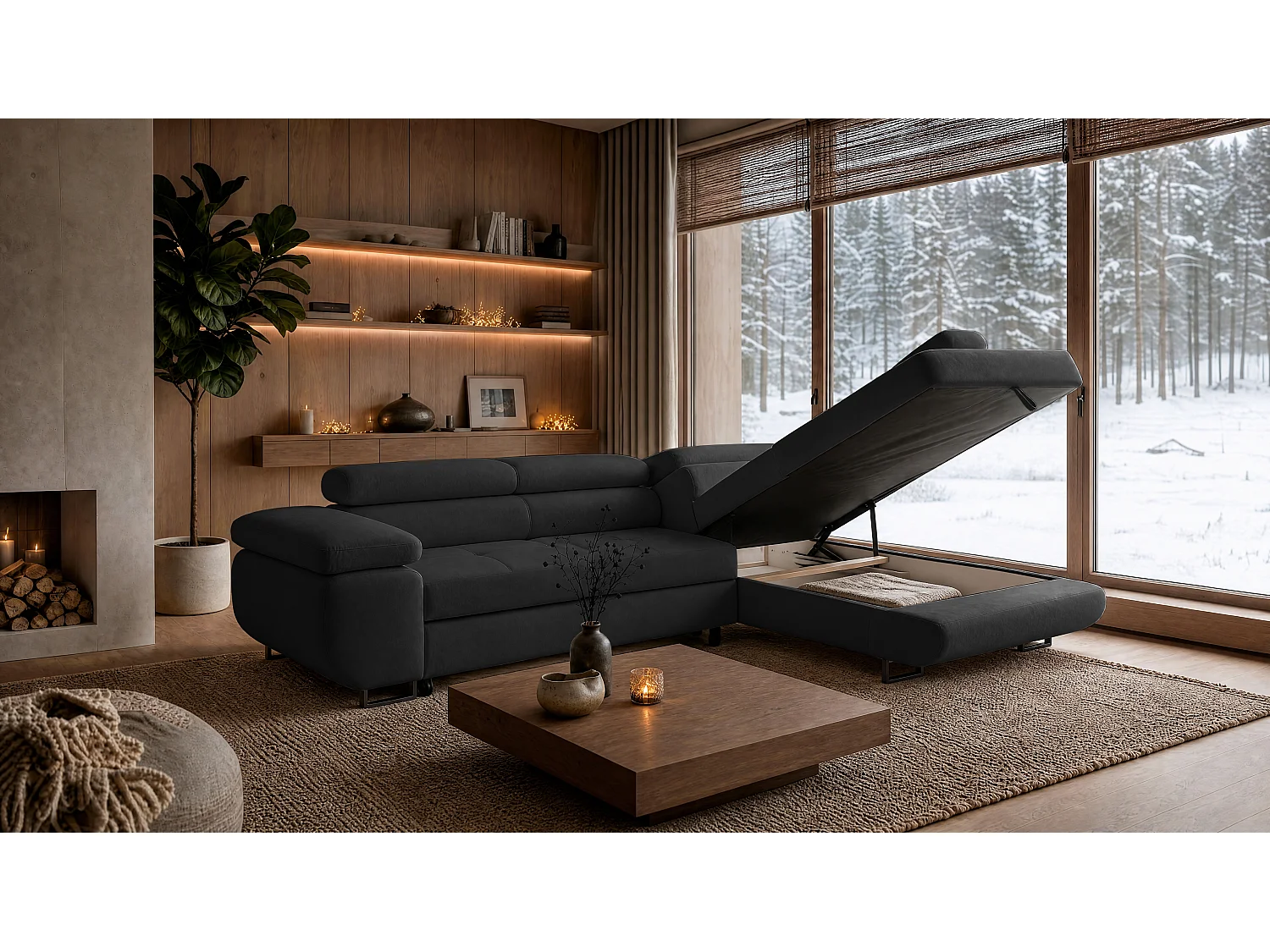 ECKSOFA Velmo mit Bettkasten und Schlaffunktion, verstellbaren Kopfstützen, in L-Form