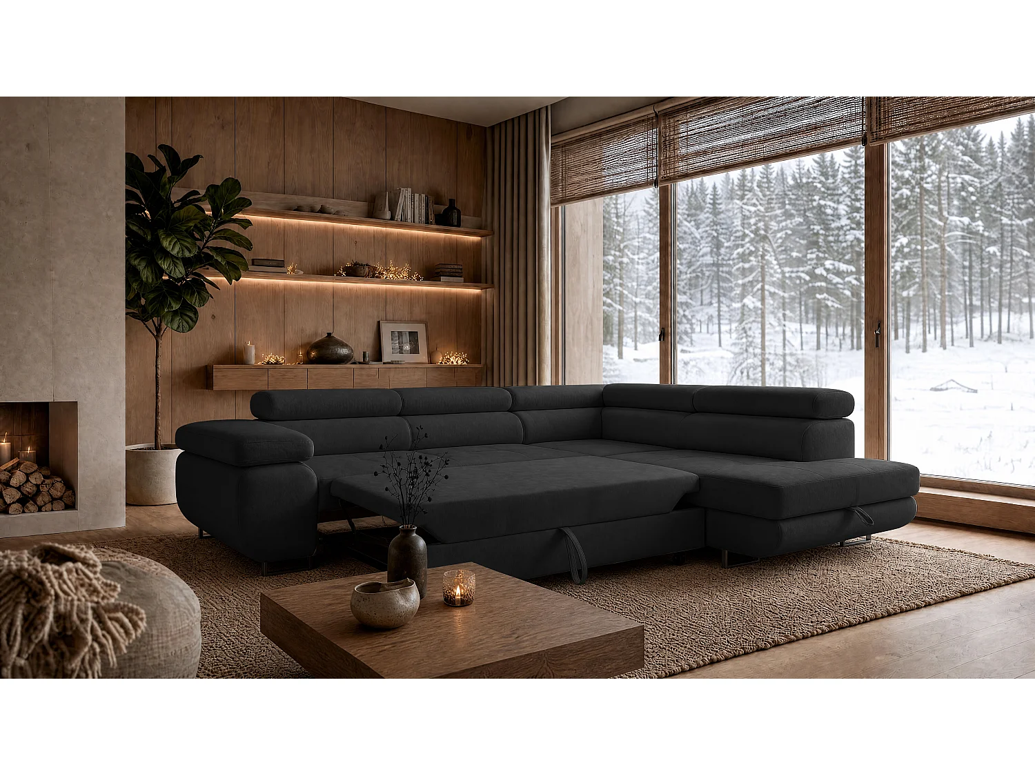 ECKSOFA Velmo mit Bettkasten und Schlaffunktion, verstellbaren Kopfstützen, in L-Form