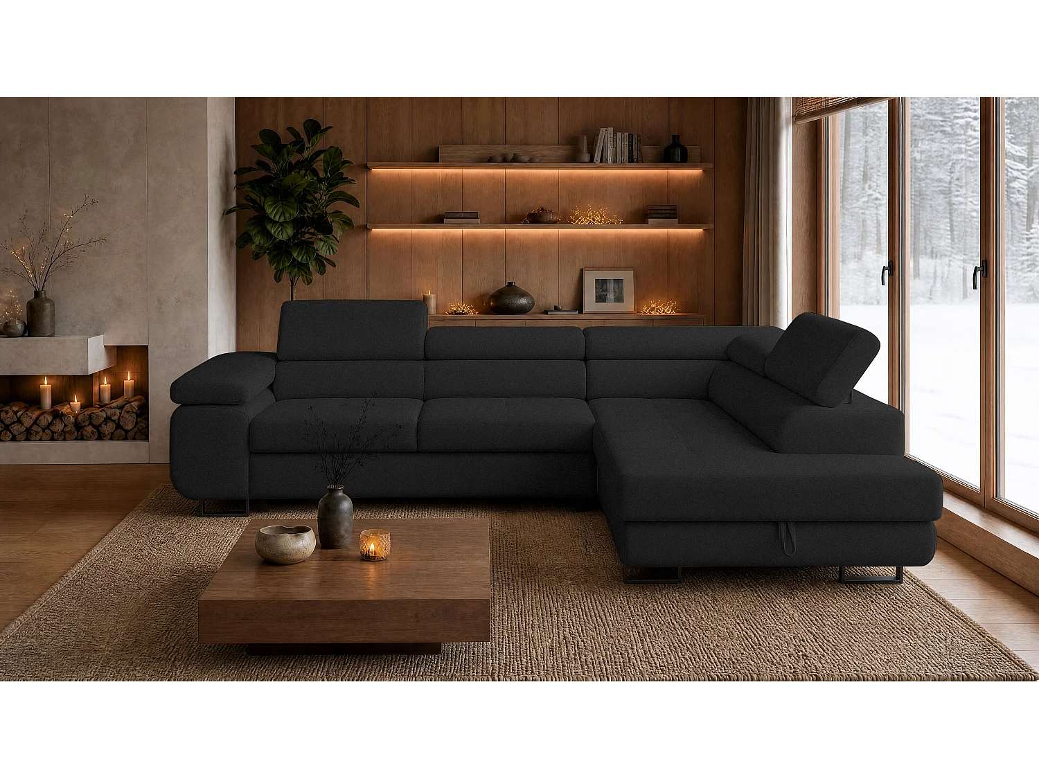 ECKSOFA Velmo mit Bettkasten und Schlaffunktion, verstellbaren Kopfstützen, in L-Form