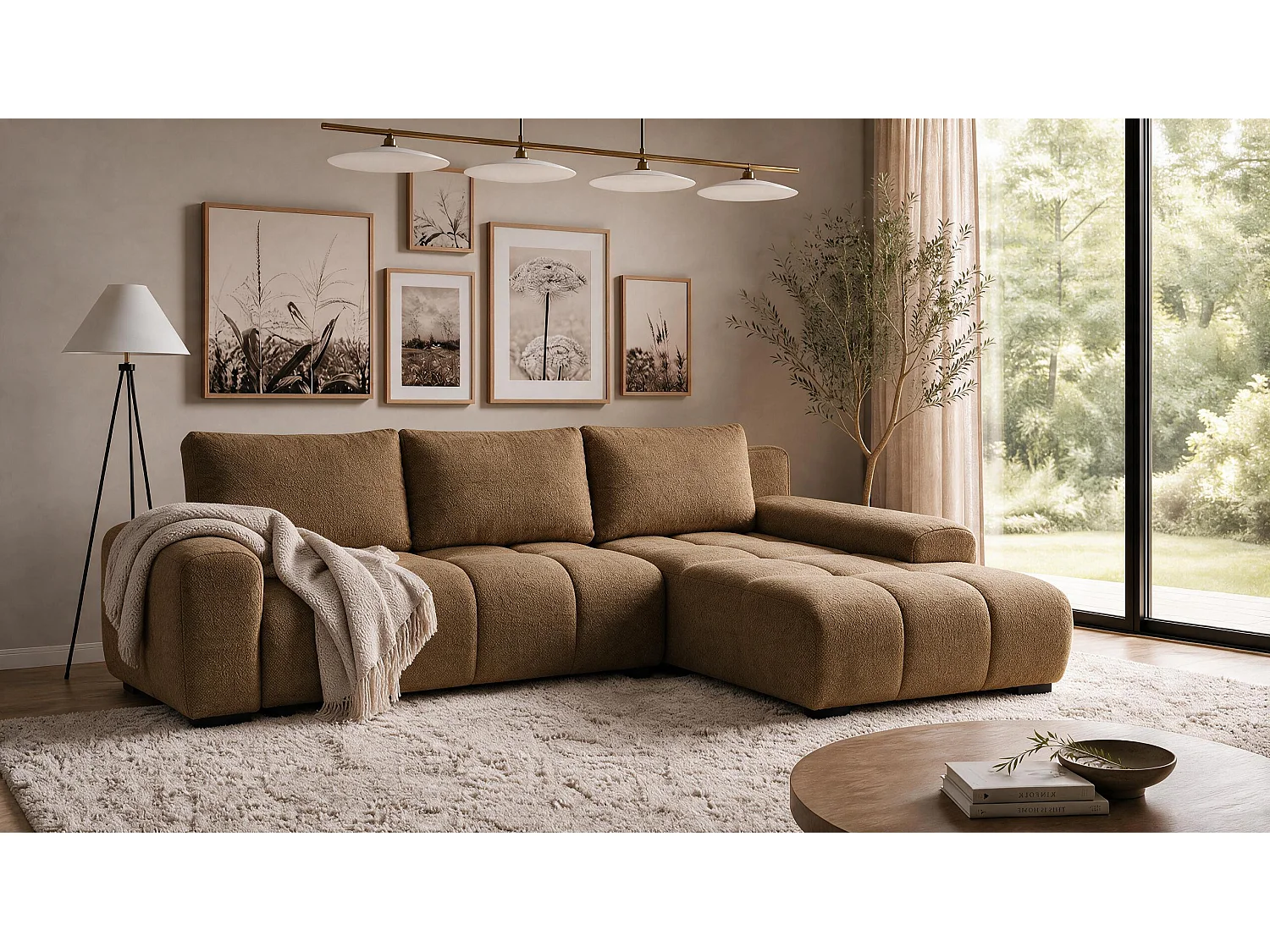 ECKSOFA Ovia mit Bettkasten und Schlaffunktion, Bouclé-Stoff in L-Form