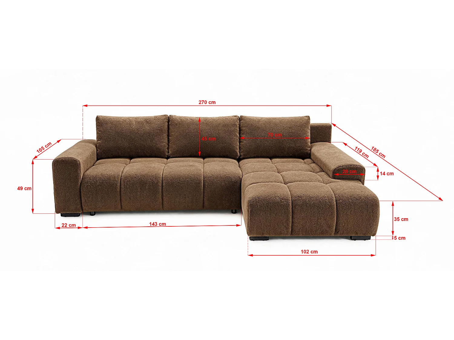 ECKSOFA Ovia mit Bettkasten und Schlaffunktion, Bouclé-Stoff in L-Form