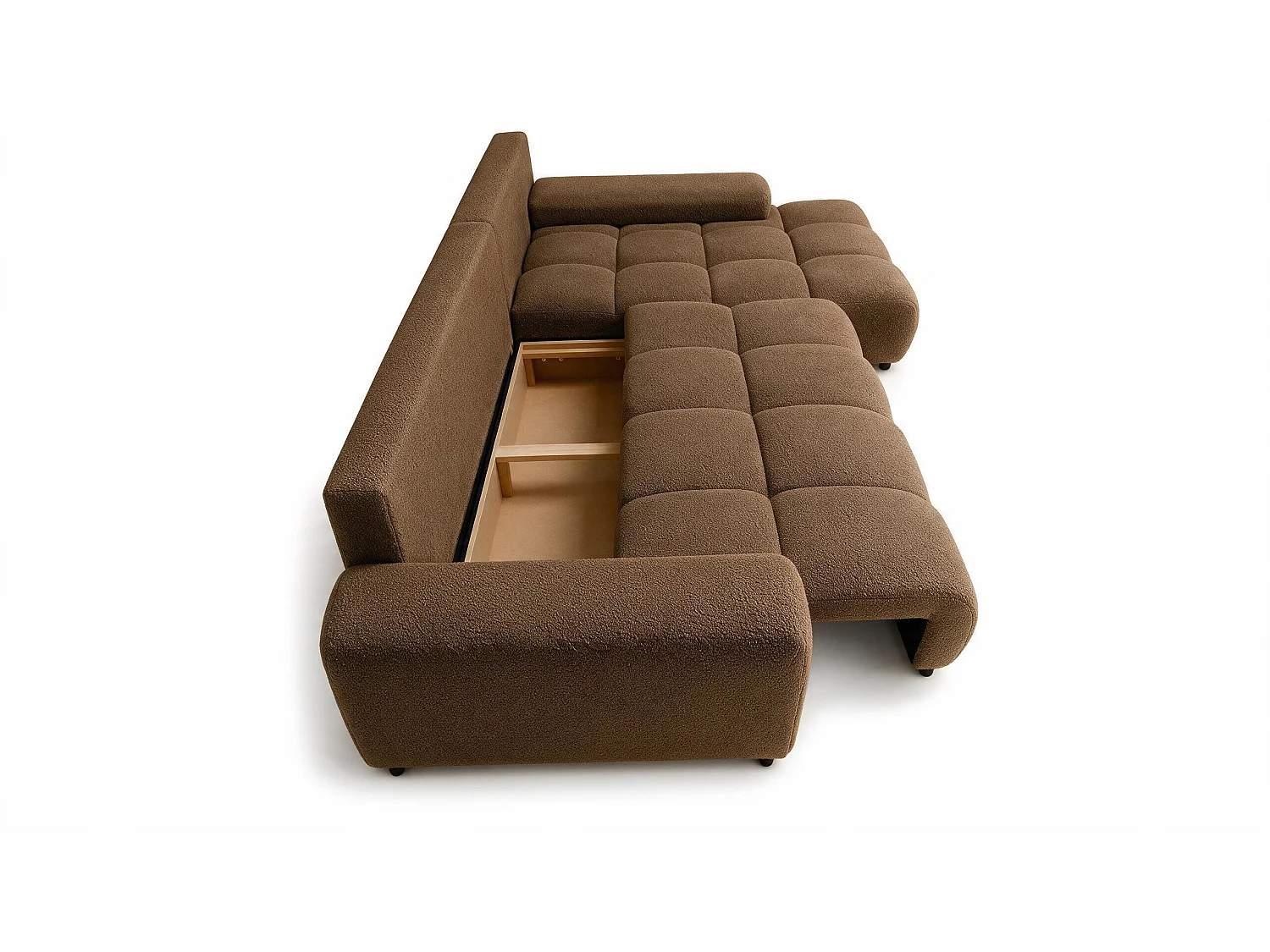 ECKSOFA Ovia mit Bettkasten und Schlaffunktion, Bouclé-Stoff in L-Form
