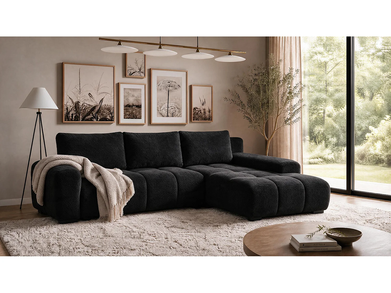 ECKSOFA Ovia mit Bettkasten und Schlaffunktion, Bouclé-Stoff in L-Form