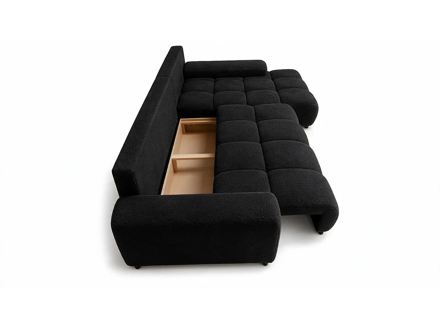 ECKSOFA Ovia mit Bettkasten und Schlaffunktion, Bouclé-Stoff in L-Form