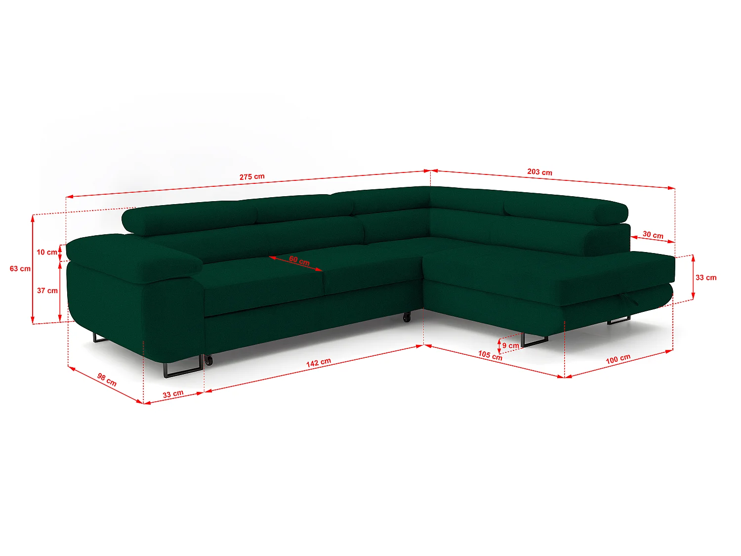 ECKSOFA Velmo mit Bettkasten und Schlaffunktion, verstellbaren Kopfstützen, in L-Form