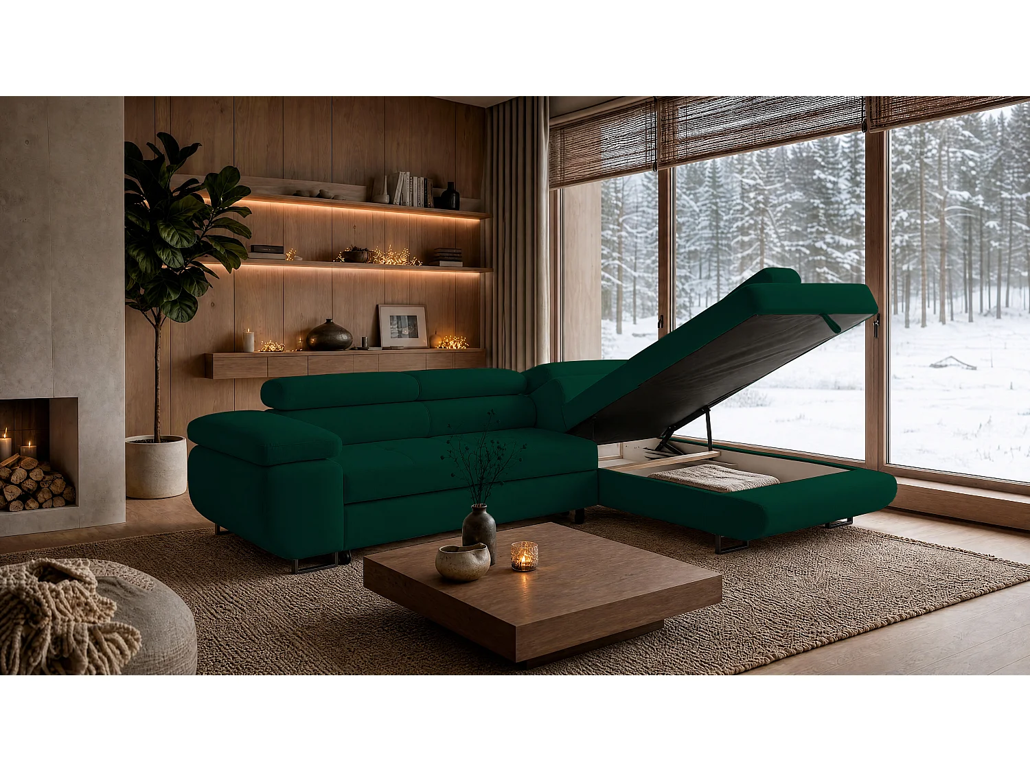 ECKSOFA Velmo mit Bettkasten und Schlaffunktion, verstellbaren Kopfstützen, in L-Form