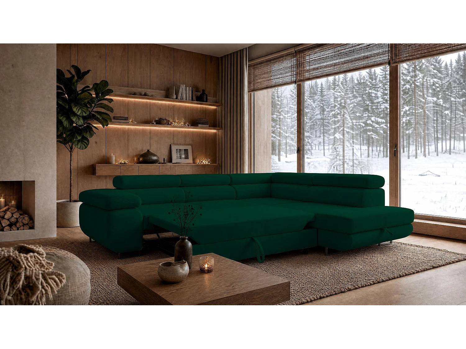 ECKSOFA Velmo mit Bettkasten und Schlaffunktion, verstellbaren Kopfstützen, in L-Form