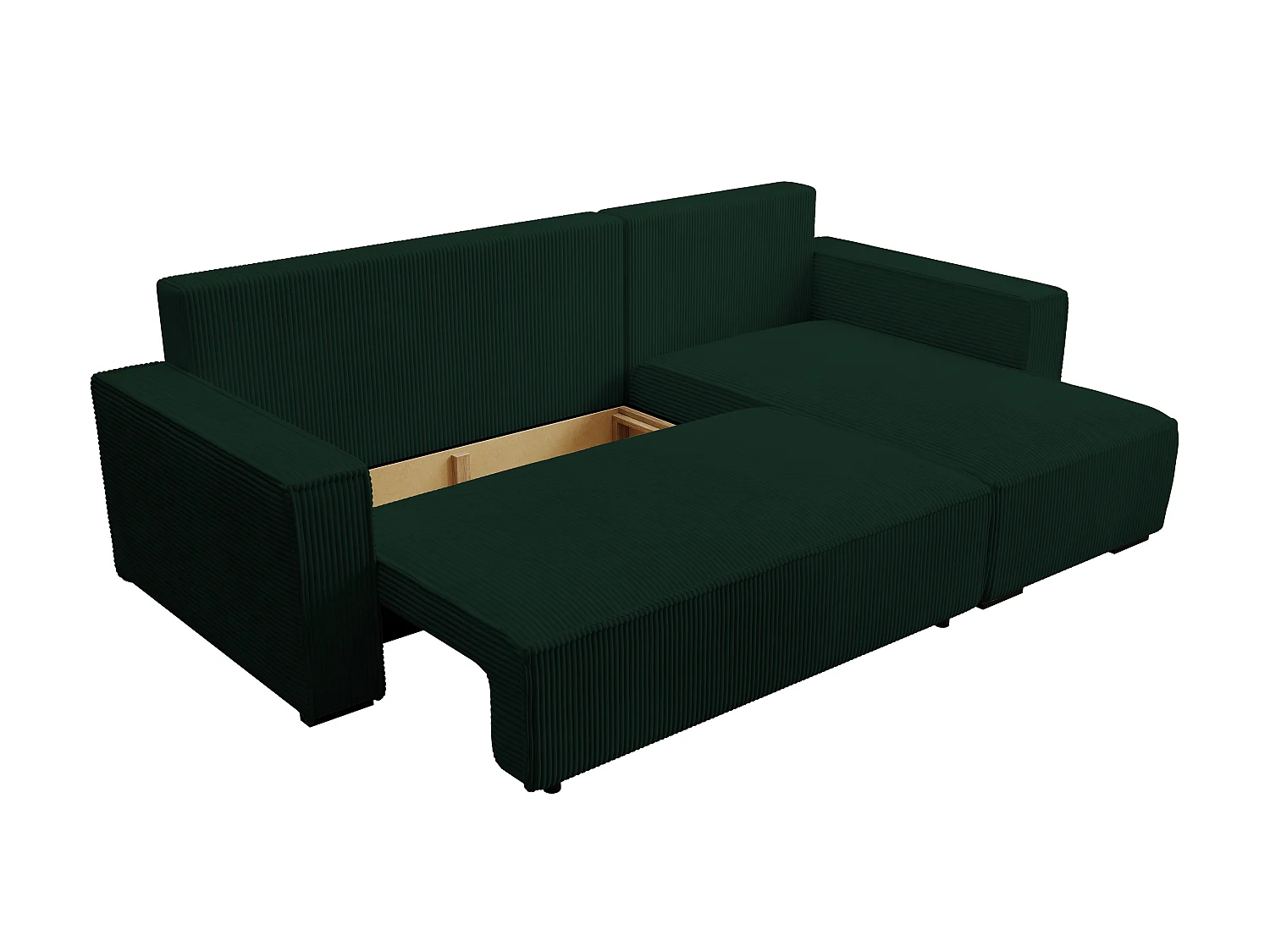 ECKSOFA CUDDY L, Eckcouch in L-Form mit Schlaffunktion und Bettkasten, Farbe: Grün, Cordstoff, Ottomane Rechts