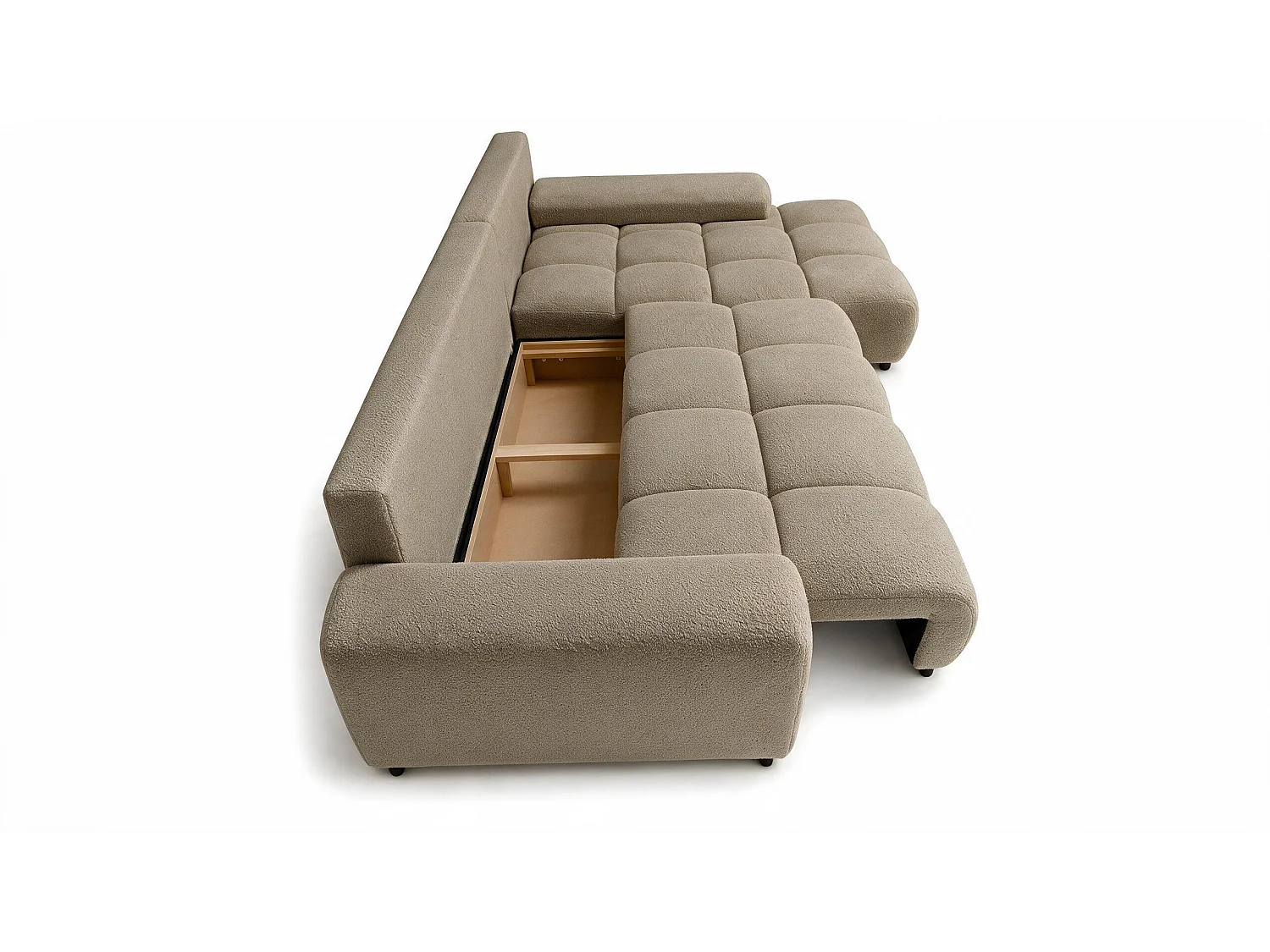 ECKSOFA Ovia mit Bettkasten und Schlaffunktion, Bouclé-Stoff in L-Form