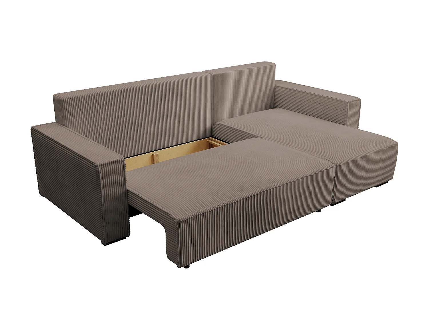 ECKSOFA CUDDY L, Eckcouch in L-Form mit Schlaffunktion und Bettkasten, Farbe: Braun, Cordstoff, Ottomane Rechts