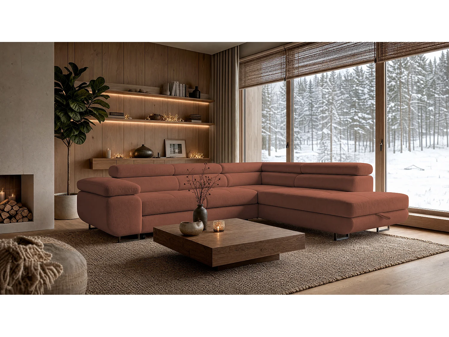 ECKSOFA Velmo mit Bettkasten und Schlaffunktion, verstellbaren Kopfstützen, in L-Form
