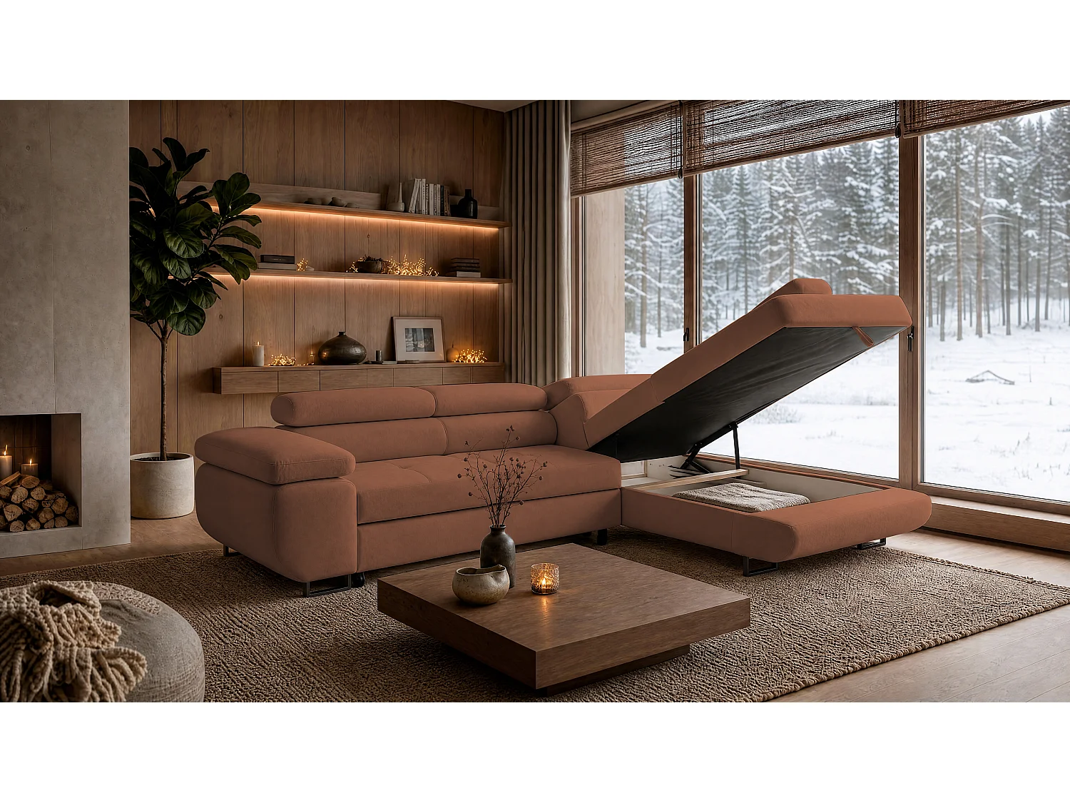 ECKSOFA Velmo mit Bettkasten und Schlaffunktion, verstellbaren Kopfstützen, in L-Form