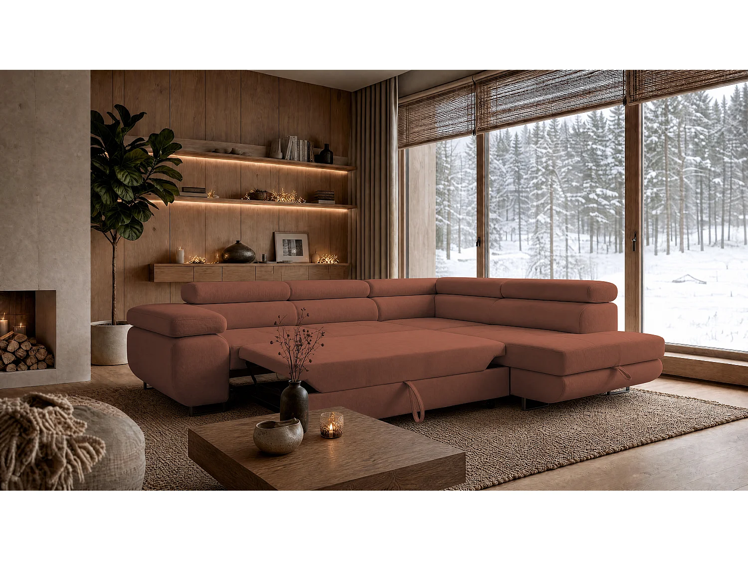ECKSOFA Velmo mit Bettkasten und Schlaffunktion, verstellbaren Kopfstützen, in L-Form